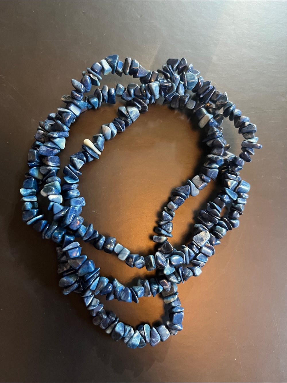 Blue agate Chip Stone long Necklace - Deep Blue Beaded Strand